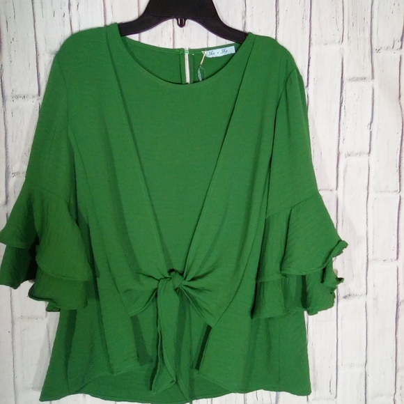 She and Sky Tops - NWT - Top w/ Ruffles Sleeves - tie Front
